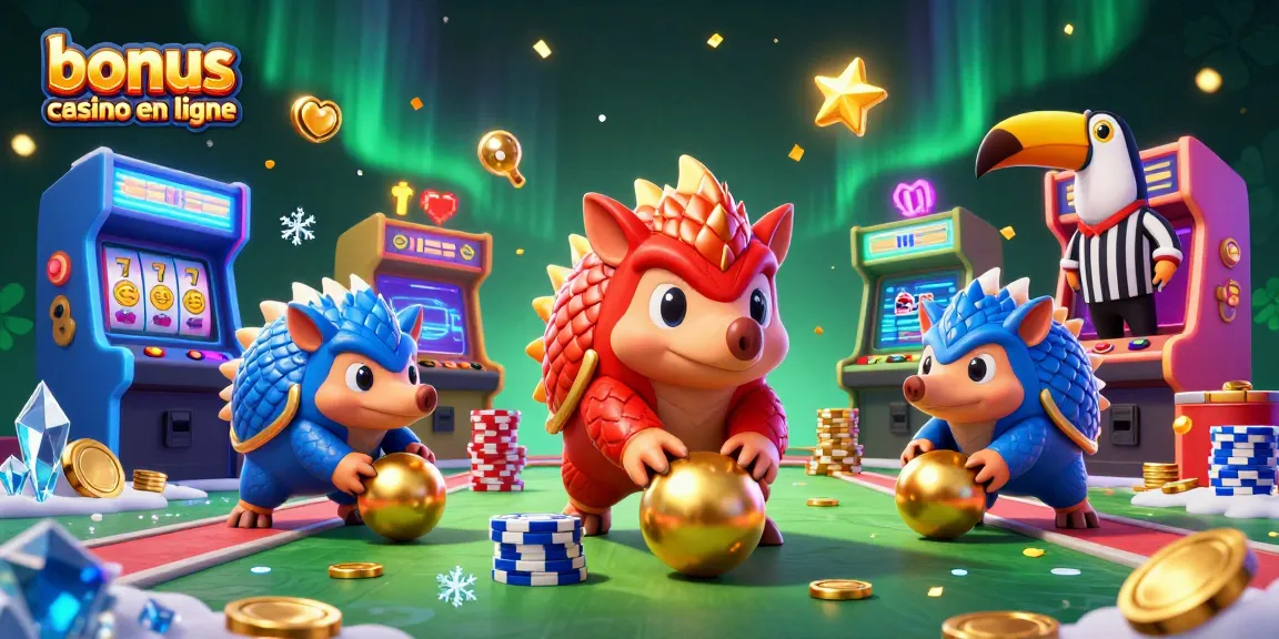 Profitez d'un bonus casino en ligne grâce à deux pangolins rivalisant au milieu de jetons de poker.