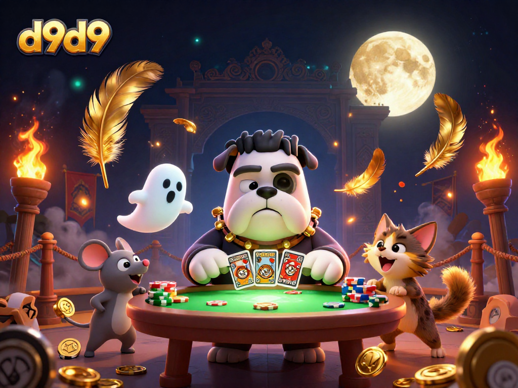 Maraming mga laro sa d9d9 habang naglalaban ang bulldog Frankenstein at ang werewolf kitten sa isang nakakabighaning casino setting.