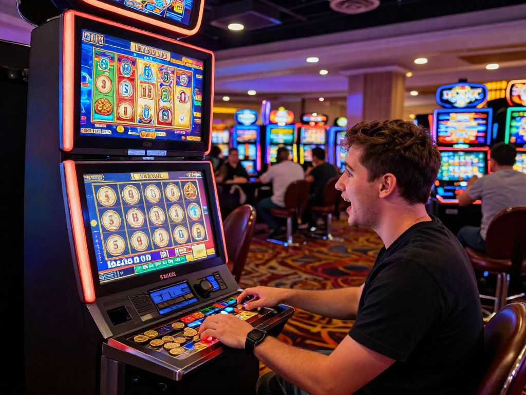 Player enjoying slot bonus experience with vibrant machine and casino ambiance.