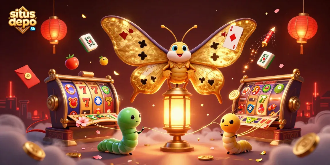 Visualisasi situs depo 5k menampilkan gulungan slot dan simbol keberuntungan di tengah suasana kasino yang meriah.