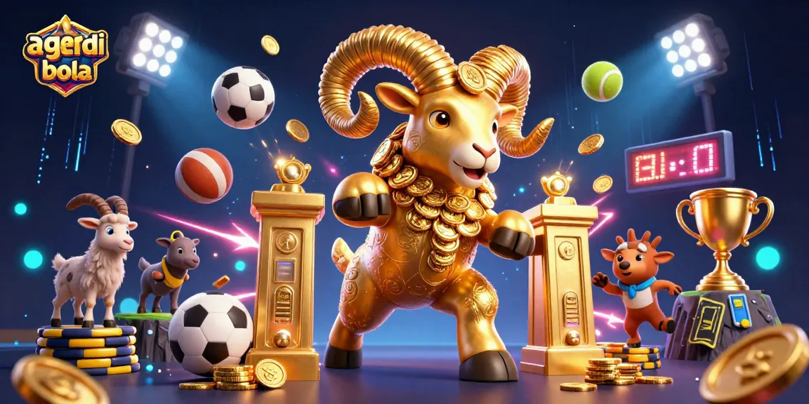 Bet and win on agen judi bola with energetic sports betting scene featuring gold, trophies, and vibrant elements.