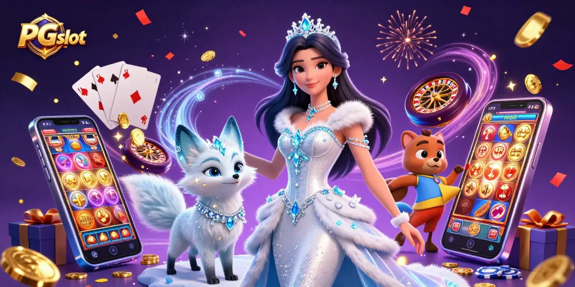 Experience the excitement of PG slots with dynamic visuals of spinning reels and festive elements.
