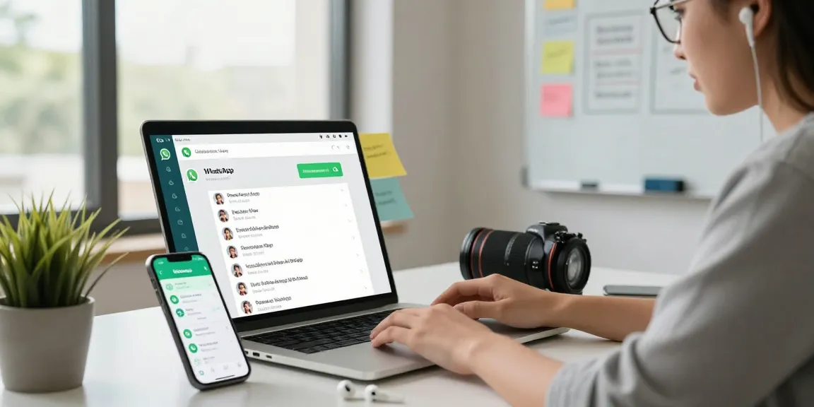 Engaging with WhatsApp電腦版 in a modern workspace showcasing productivity.