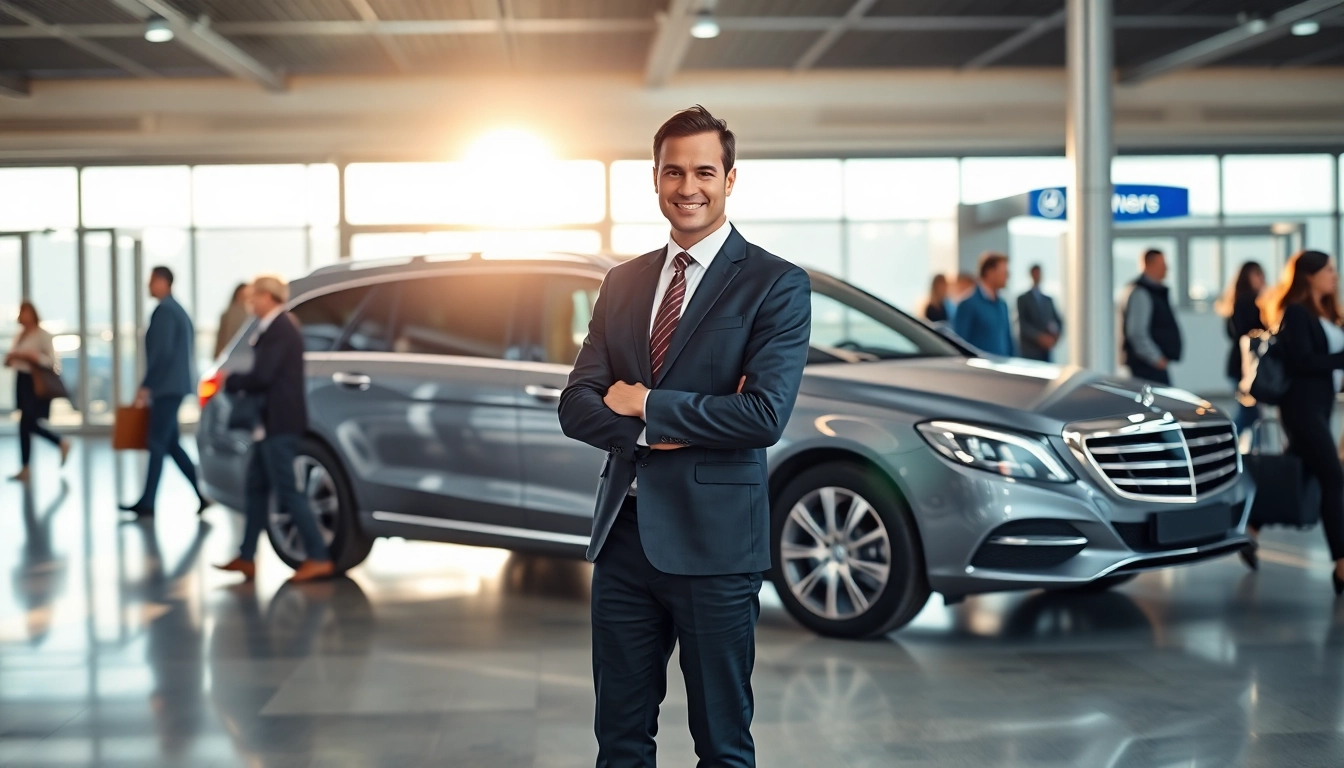 Offering reliable Private Airport Transfers with a professional driver at an airport terminal.