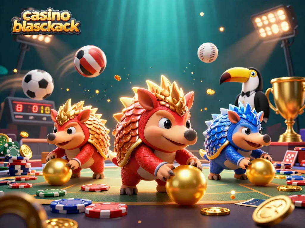 Juega casino blackjack con rivales en una escena vibrante de juego, con pangolines y elementos de casino.