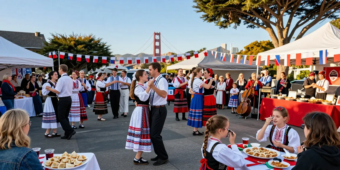 Community event at Polish cultural festival in San Francisco featuring traditional music and food from https://www.sfpol.com/.