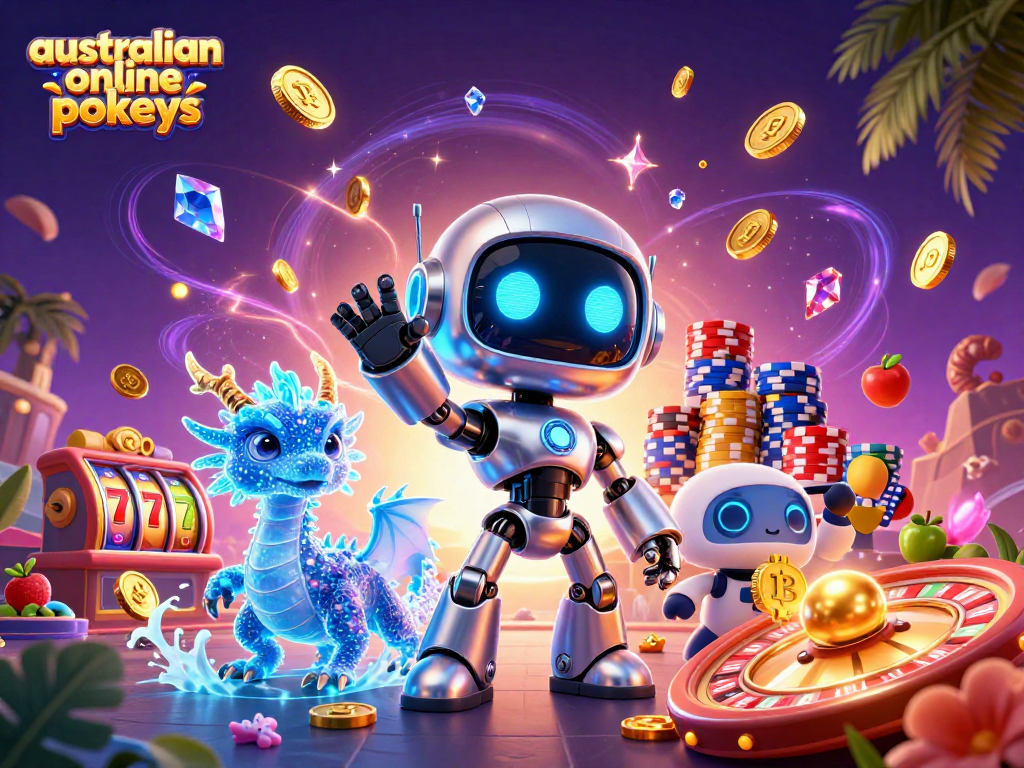 Engage with australian online pokies and fast payouts through this vibrant 3D casino illustration full of action.