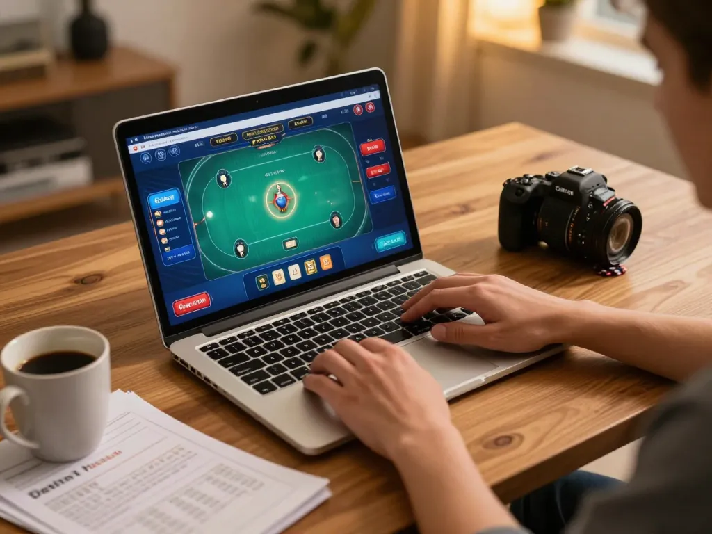 Engaged player strategizing top quality widgets at an online poker session, showcasing competitive spirit and personal setup.