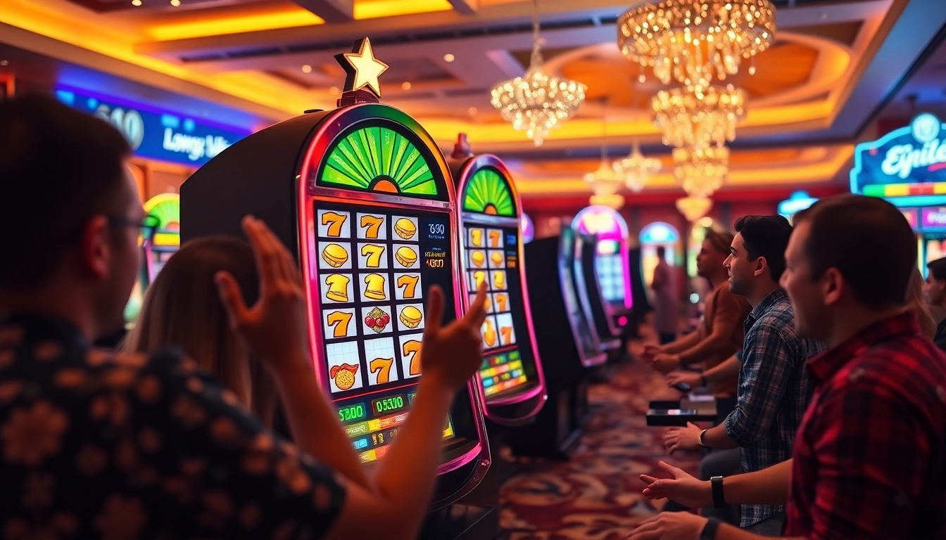 Engaged players enjoying the as38 game slot resmi terpercaya in a vibrant casino setting.