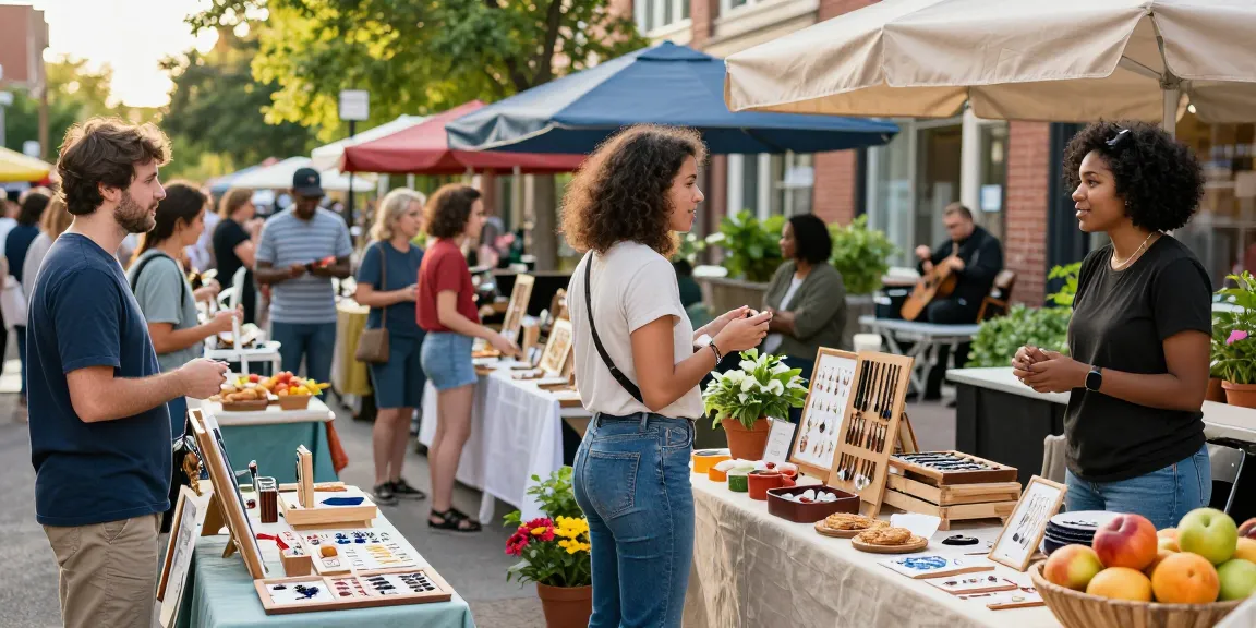 Vibrant urban marketplace scene with diverse vendors and shoppers at https://forumup.org/shop/search.php?ca_id=&addr1=&addr2=&addr3=&schKeyword= exploring local crafts and fresh produce.