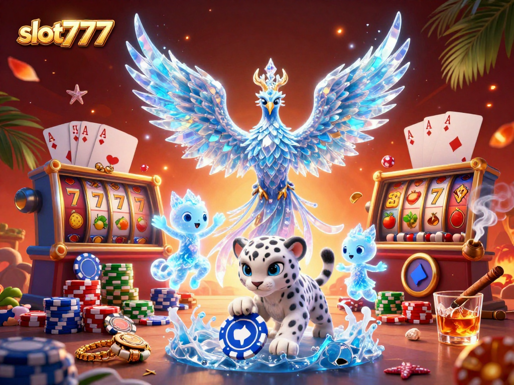 Engage with slot777's vibrant illustration showcasing a dynamic casino scene with vivid characters and game elements.