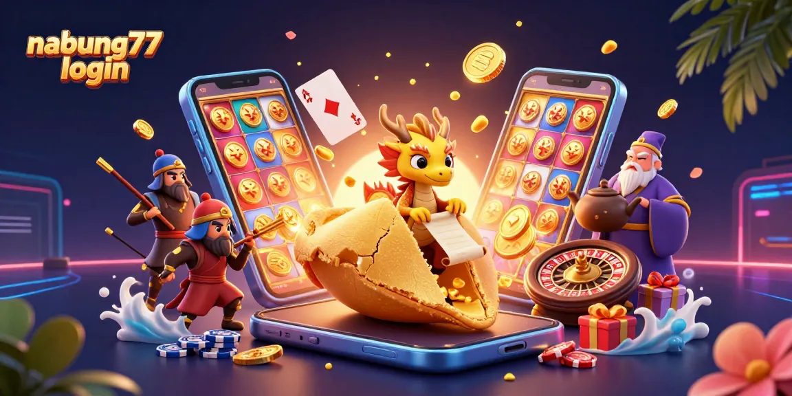 Experience winning strategies with nabung77 login in this vibrant 3D casino illustration.