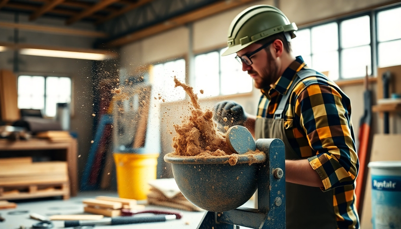 Utilizando el taladro mezclador para combinar materiales de construcción con precisión y eficiencia.