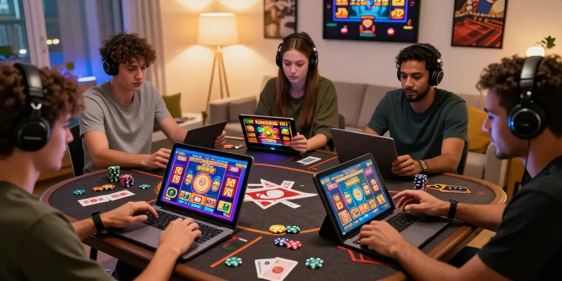 Players enjoying interactive online slot games in a modern gaming setup