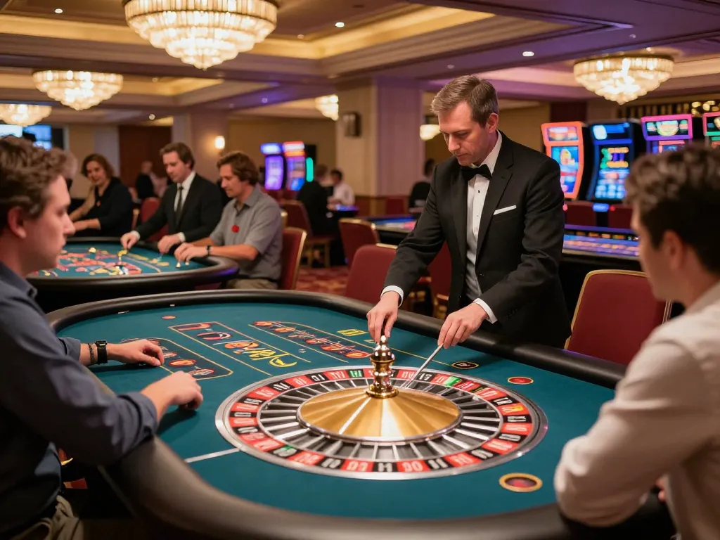Players enjoying thrilling roulette action at 99win casino under luxurious lighting