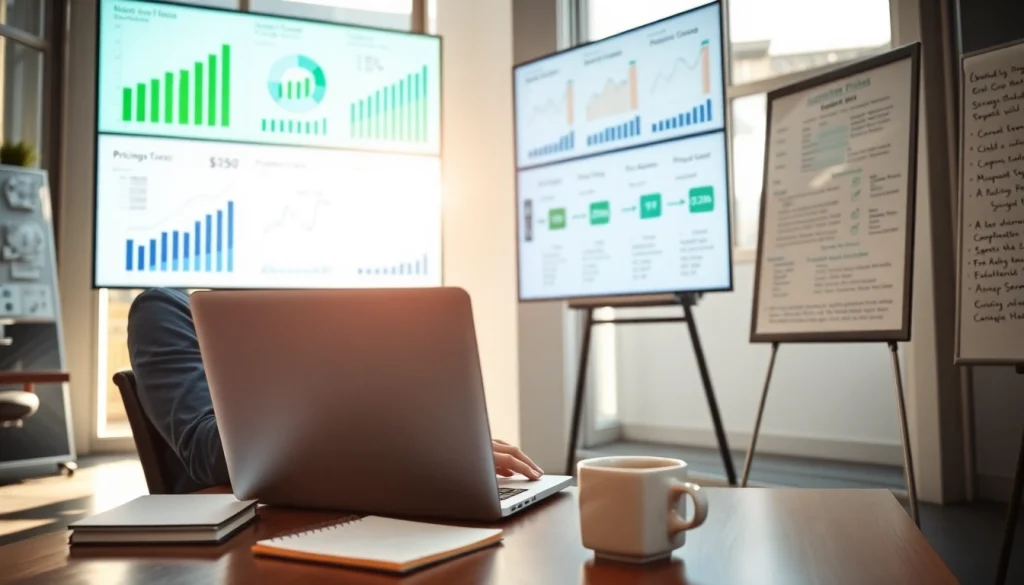 Find competitor pricing through data analysis in a modern office setting.