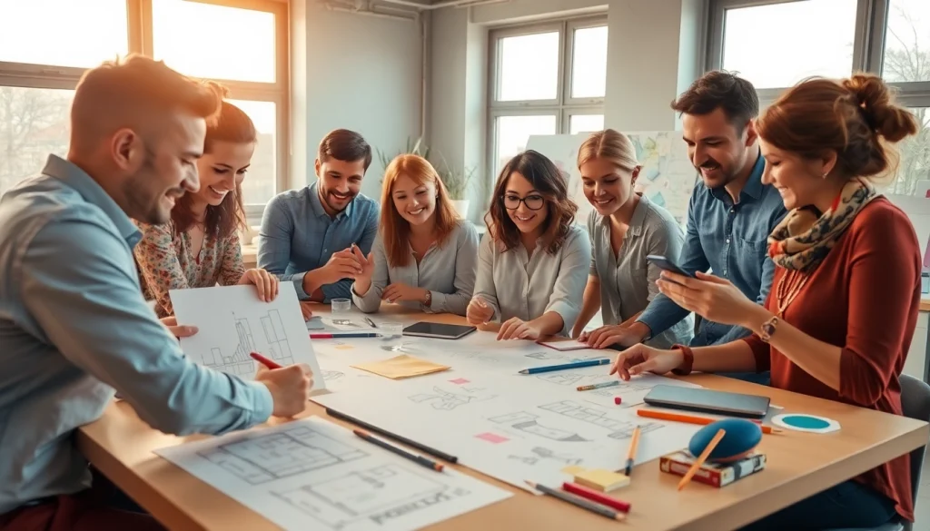 Creative team collaborating on das 140 product design in a bright studio.