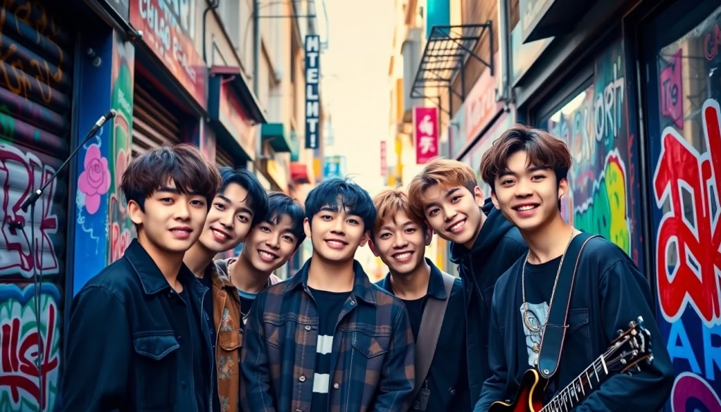 BTS members posing vibrantly against a colorful street, showcasing their unique personalities.