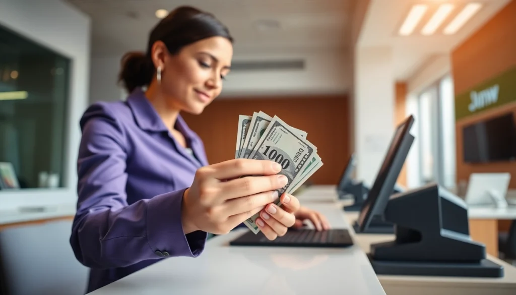 Mendeposit 1k di bank, teller sedang memproses deposit tunai dengan aman dan efisien.