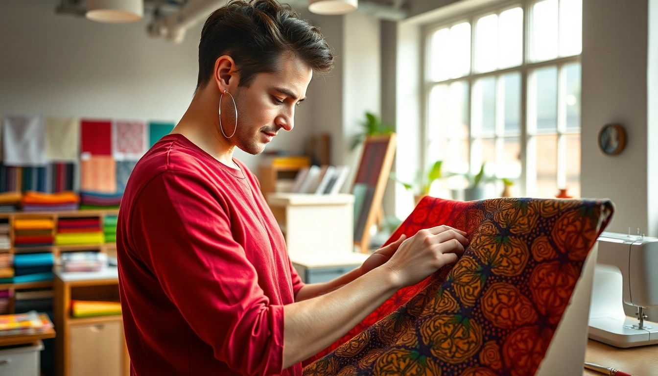 Ontwerp met stretch stof in een creatieve atelier, met rijke kleuren en texturen.