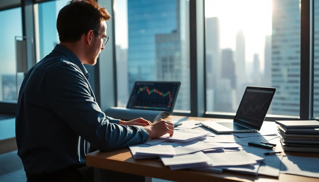 Capture of a journalist analyzing gateway pundit news in an energetic workspace with charts and headlines.