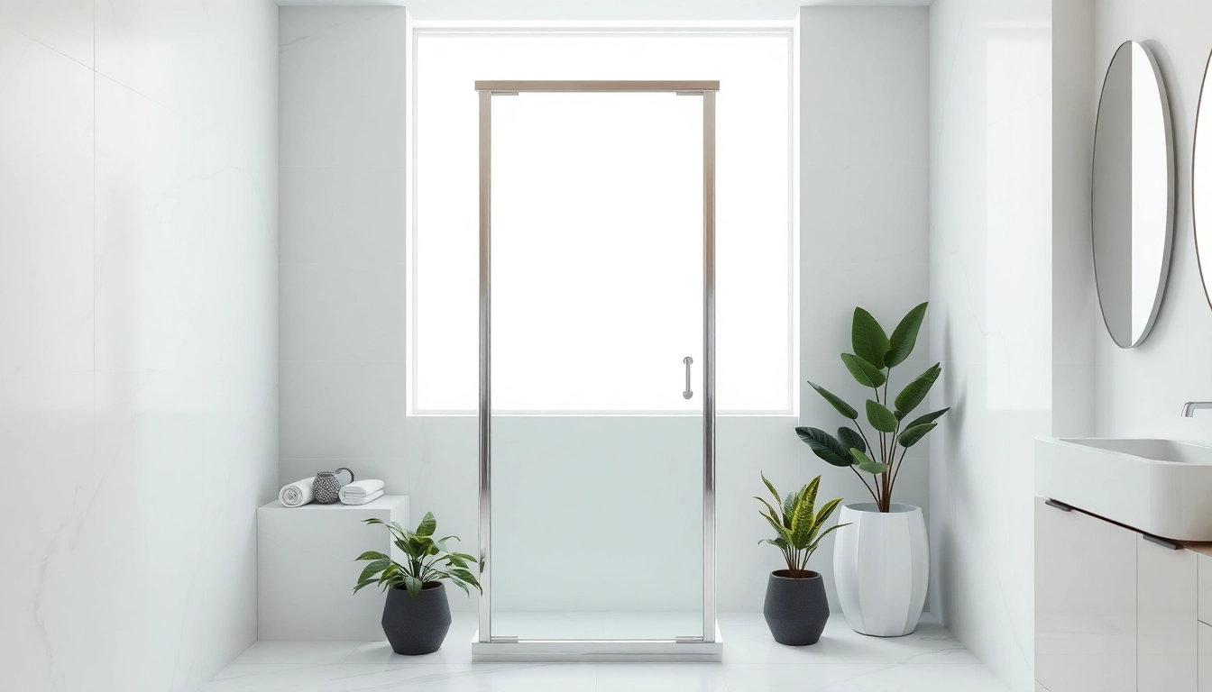 Shower screen door displayed elegantly in a modern bathroom with soft lighting and minimal decor.
