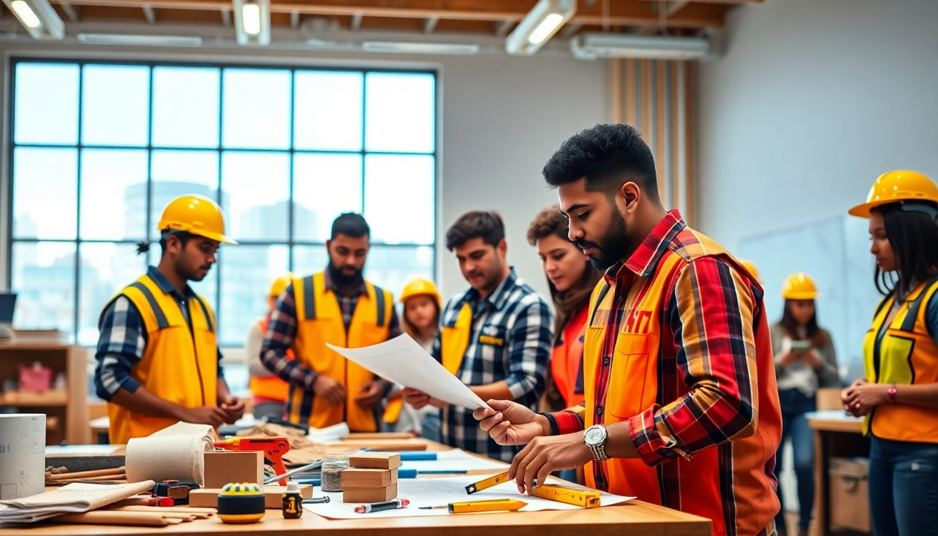 Engaged students at construction trade schools in Texas collaborating on practical projects.