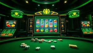 Experience the thrill of idn slot gaming with vibrant visuals of a luxury online casino environment.