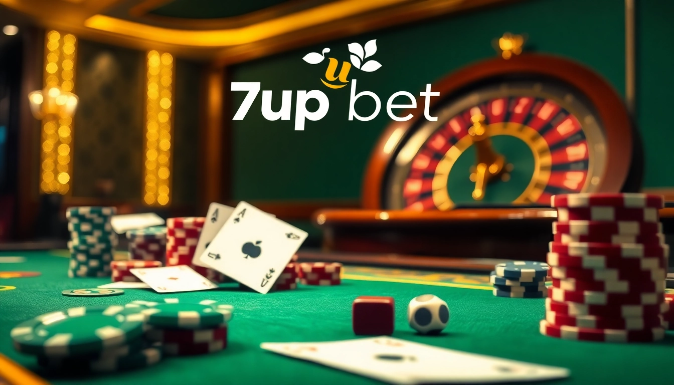 7upbet online gambling table showcasing vibrant chips and cards, creating excitement.
