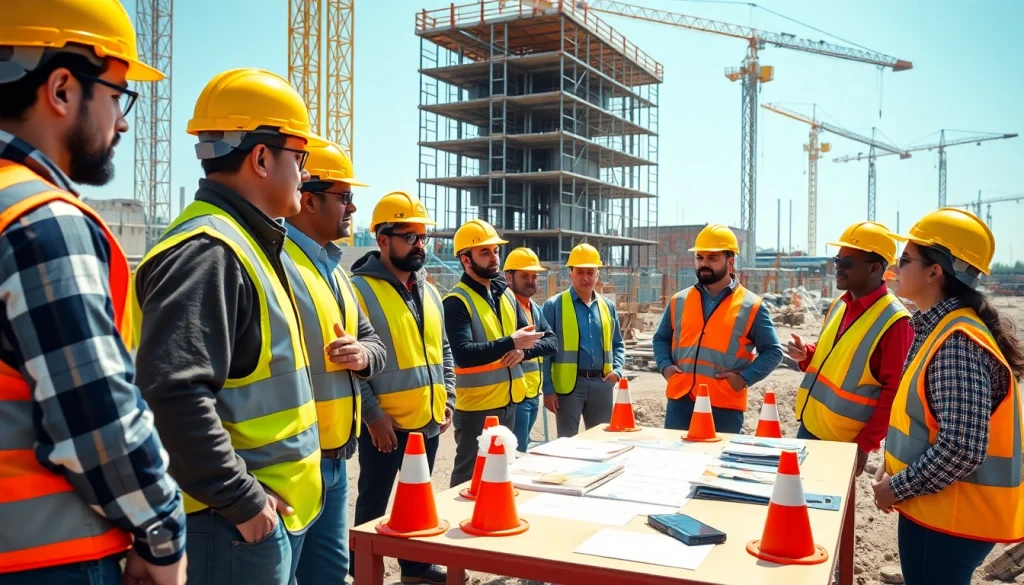 Engaged construction workers participating in construction safety training on-site.