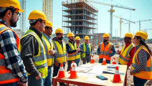 Engaged construction workers participating in construction safety training on-site.