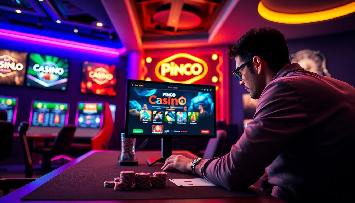 Pinco Casino demo mühitində oyunçunun qızmar bir ekranı izlədiyi anı əks etdirir.