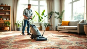 Get expert carpet cleaning near me with a technician revitalizing a plush carpet in a bright setting.