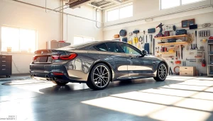 Showcasing professional car detailing Chattanooga with a bright garage and detailing tools.