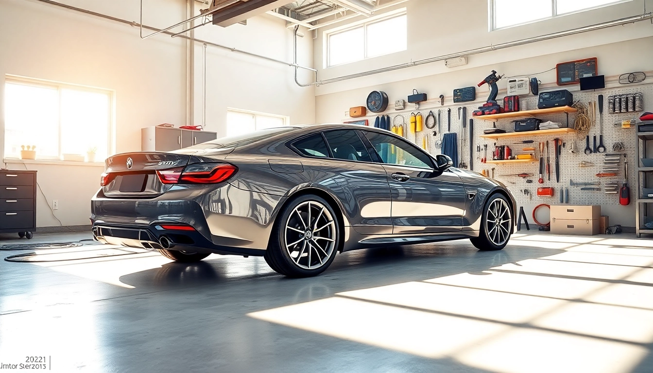 Showcasing professional car detailing Chattanooga with a bright garage and detailing tools.