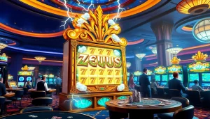Players experiencing the zeus slot machine with excitement in a luxurious casino environment.