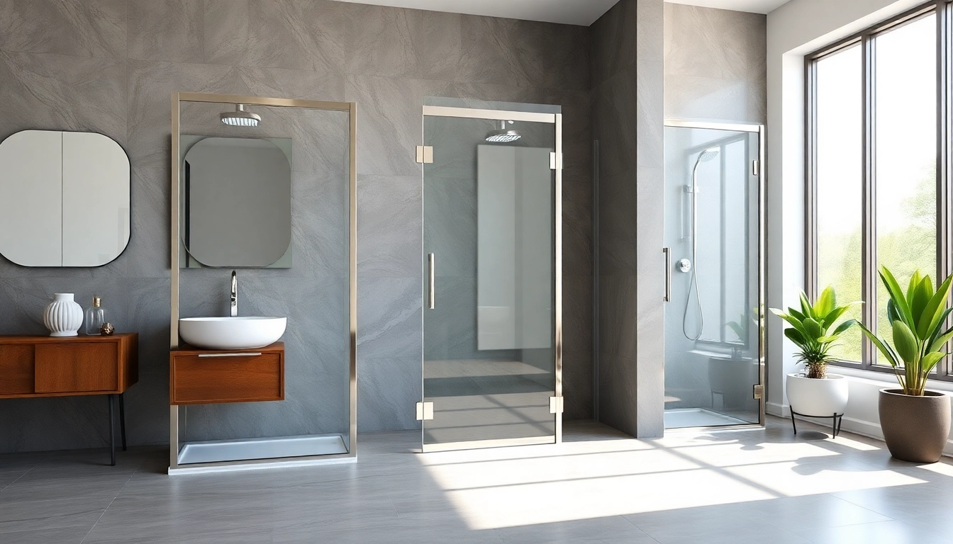 Transform your bathroom with sunney shower doors offering sleek glass panels in a modern setup.