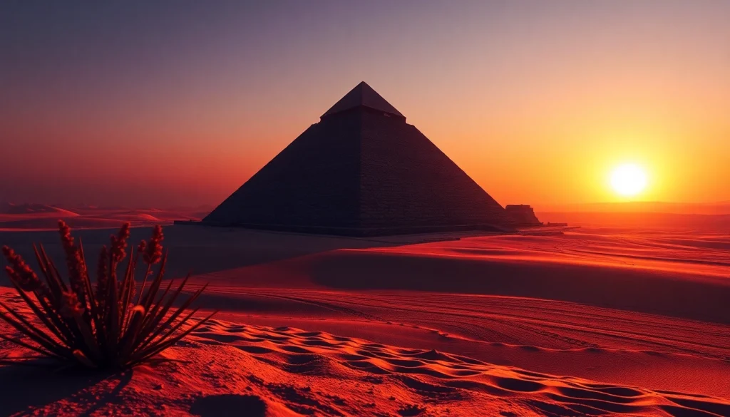 Admiring the ancient piraminds silhouetted against a stunning sunset.