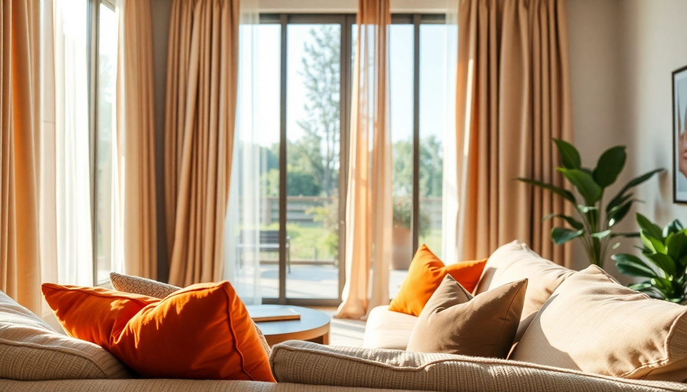 Verduisterende gordijnen creëren een elegante sfeer in een stijlvolle woonkamer