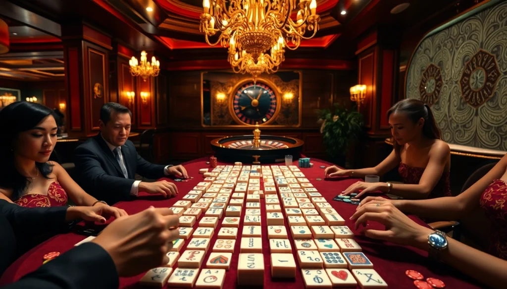 Nikmati permainan link mahjong yang seru di meja kasino yang elegan.