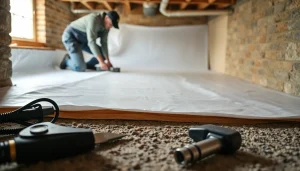 Vapor Barrier Installation process in a professional crawl space setting, showcasing expert techniques.
