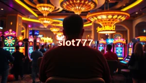 Experience the excitement of slot777 with vibrant slot machines and enthusiastic players in a luxury casino.