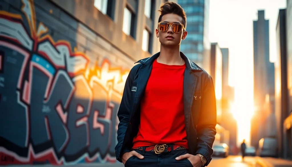 레플리카사이트의 트렌디한 의류를 선보이는 모델의 스타일과 도시 배경