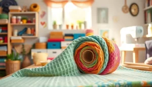 Creëer prachtige items met wafelstof in een gezellige naaiomgeving.