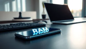Analizuj szczegóły pamięci RAM na nowoczesnym smartfonie w biurze technologicznym.