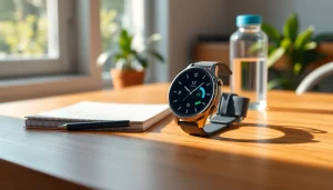 Enhance your fitness journey with the stylish Pulse Smart Watch featured on a desk.