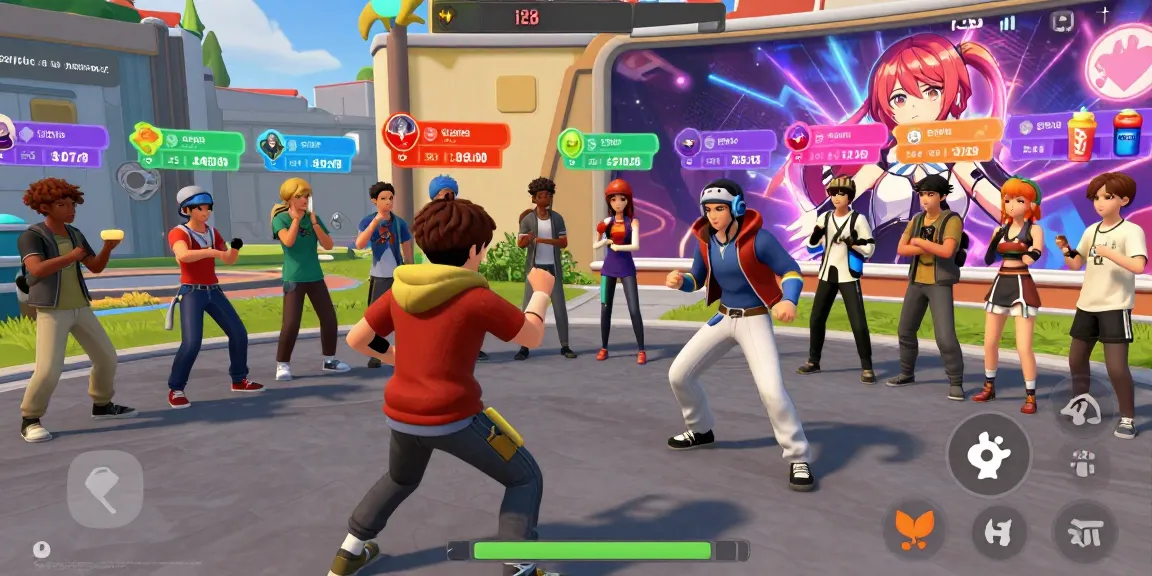 Engaging scene from Status AI showcasing avatars in a vibrant digital world, highlighting virtual social adventures.