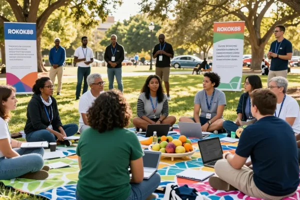 Diverse community members participating in ROKOK88 collaborative initiative, sharing ideas and fostering social change.