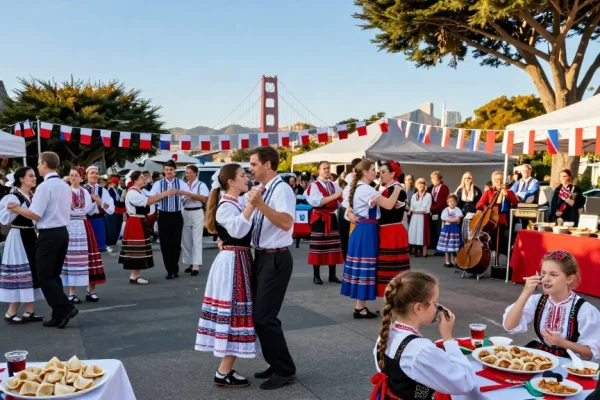 Community event at Polish cultural festival in San Francisco featuring traditional music and food from https://www.sfpol.com/.